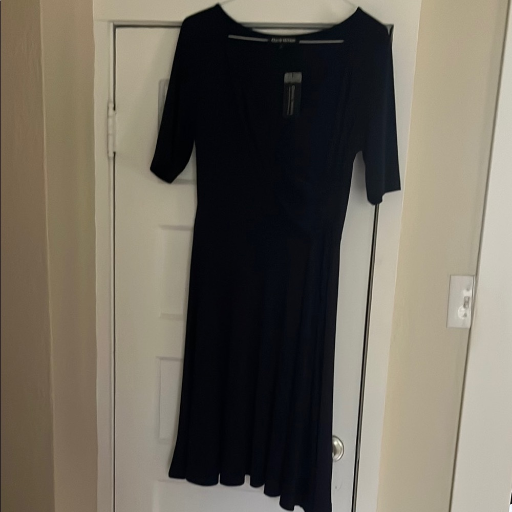 Blue Sheath Midi Dress Scoop Neck 3/4 Sleeve